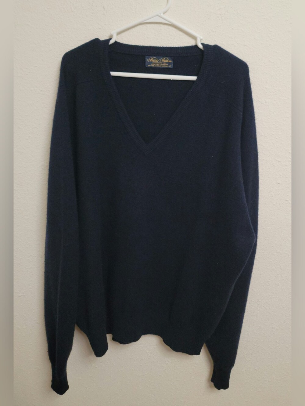 Brooks Brothers Dark Navy Blue 100% Cashmere V Neck Sweater Men's 48 (XL)